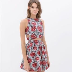 Trafaluc geometric print skater dress w/ cutouts